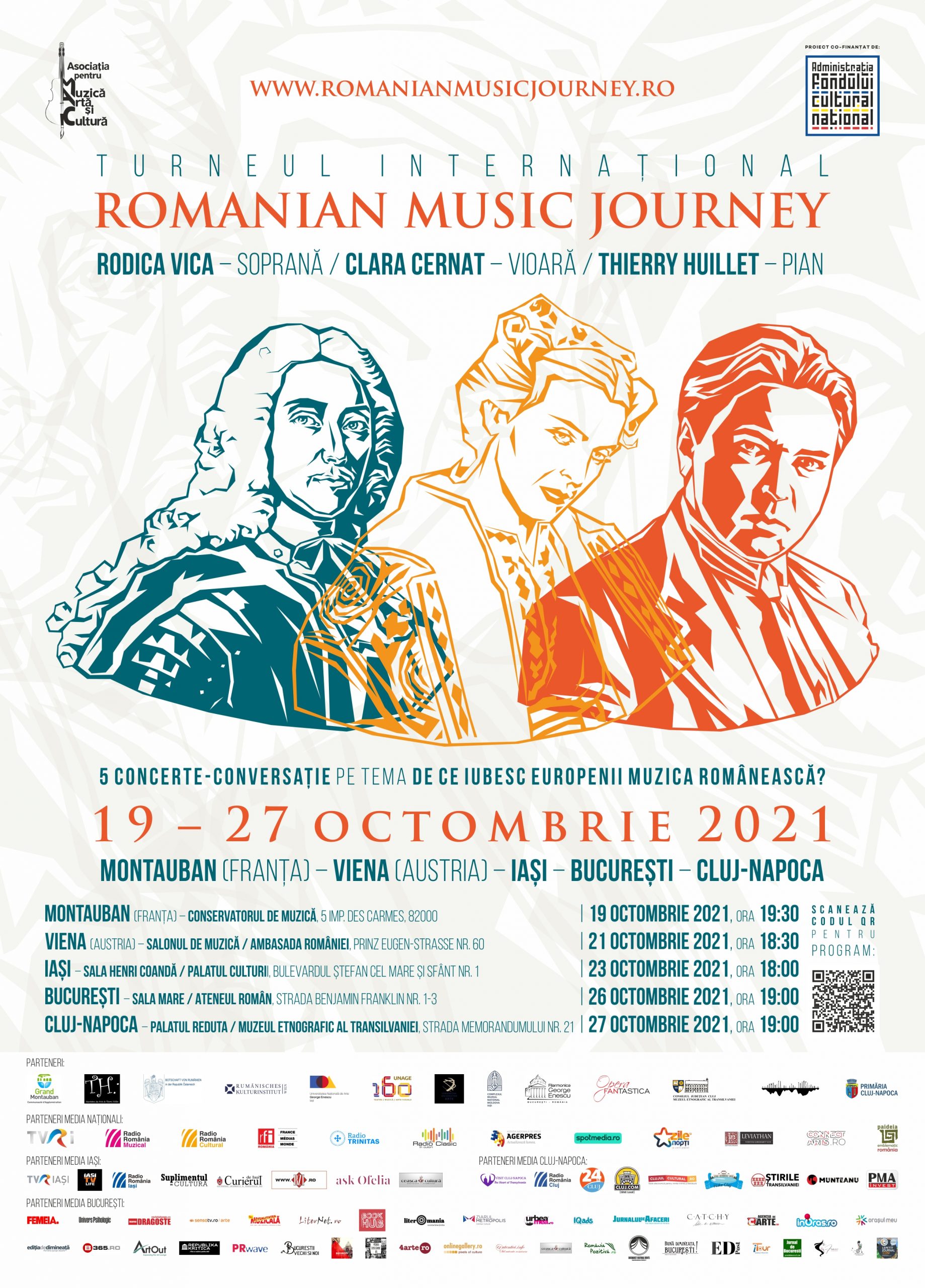 Iaşi, 23 octombrie: Turneul Internaţional „Romanian Music Journey”, cu soprana Rodica Vică, violonista Clara Cernat şi Pianistul Thierry Huillet