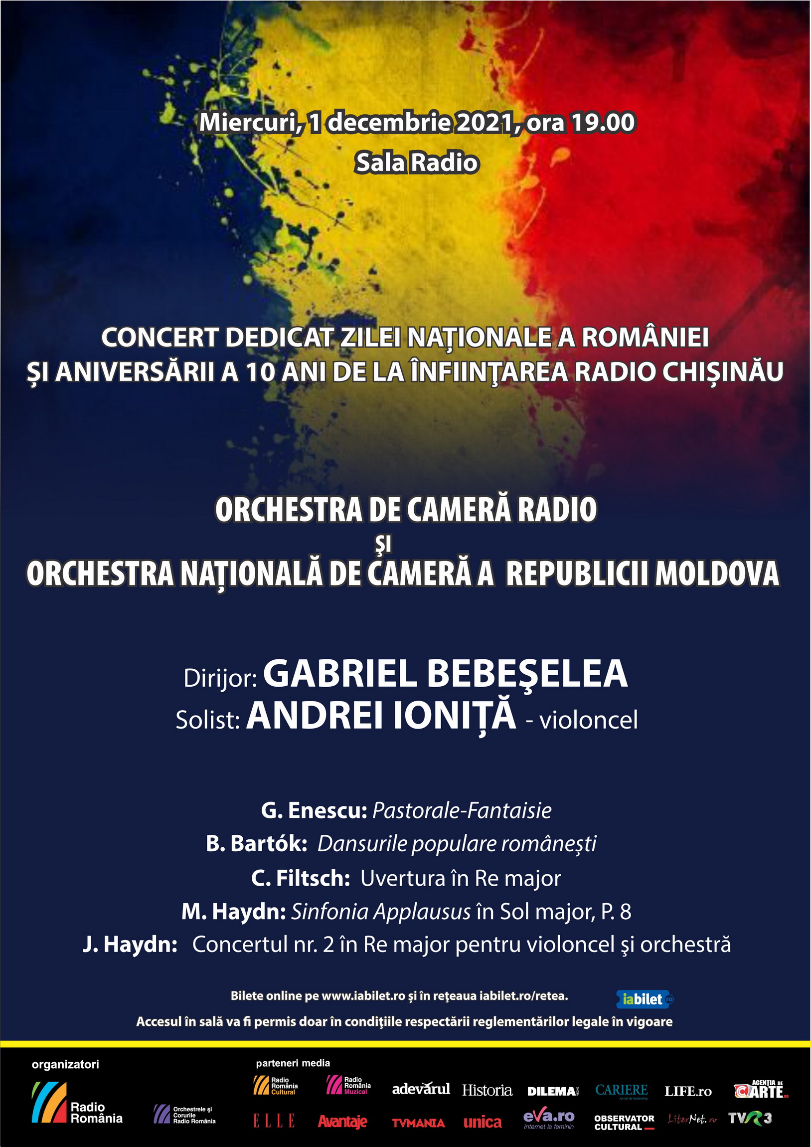 Muzicieni din România și Republica Moldova reuniți în premieră pe scena Sălii Radio. Dublu concert aniversar: Ziua Națională a României și 10 ani de emisie pentru Radio Chișinău