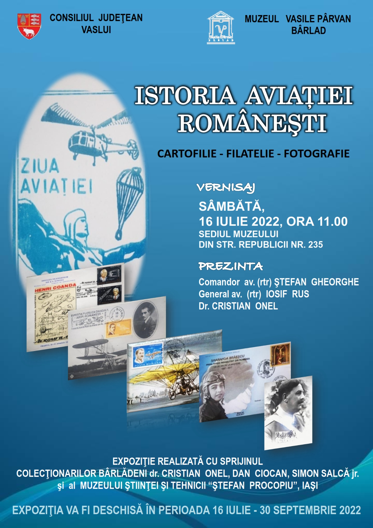 Expoziţia ‘Istoria aviaţiei româneşti în cartofilie, filatelie şi fotografie’ la Muzeul ‘Vasile Pârvan’ din Bârlad