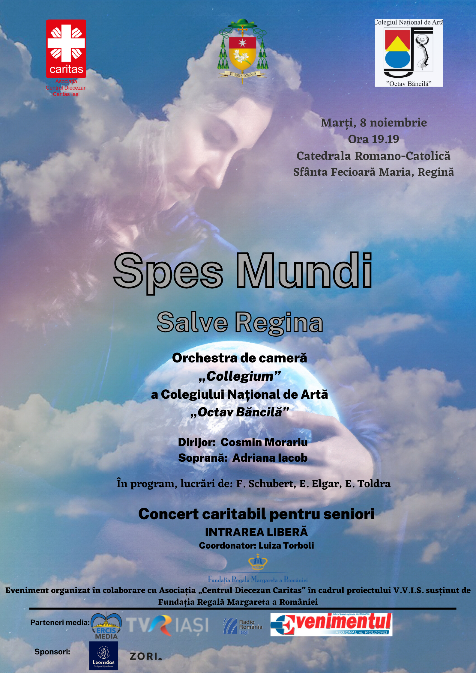 Iași: 8 nov, Concert caritabil „SPES MUNDI – Speranța lumii” la Catedrala Romano-Catolică „Sfânta Fecioară Maria, Regină”