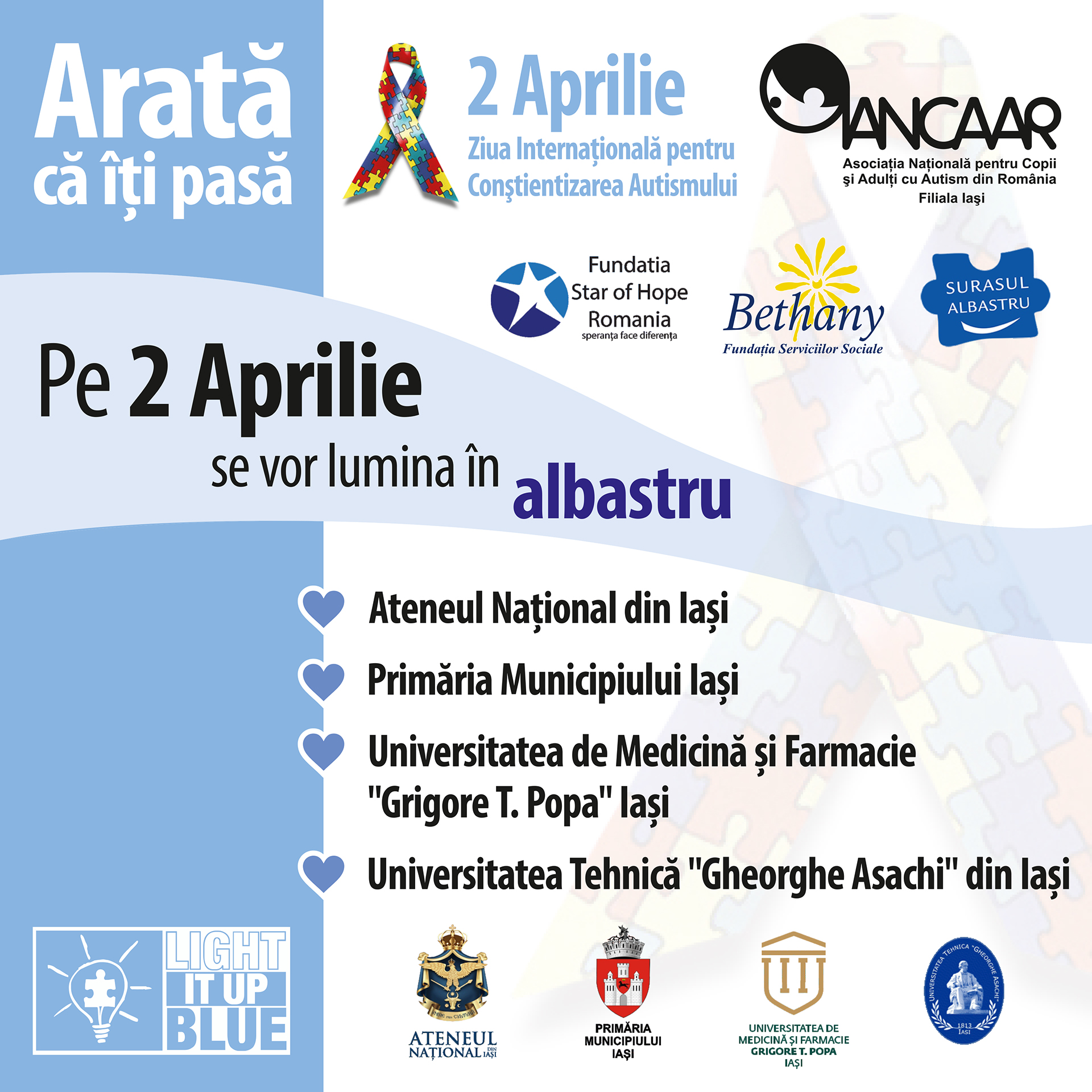 2 Aprilie, Ziua Internațională pentru Conștientizare a Autismului – Iașul albastru