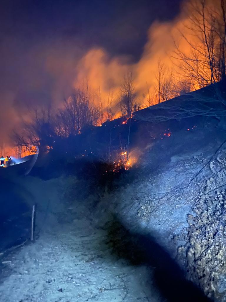 BACĂU: Incendiu puternic de vegetaţie la Slănic Moldova!