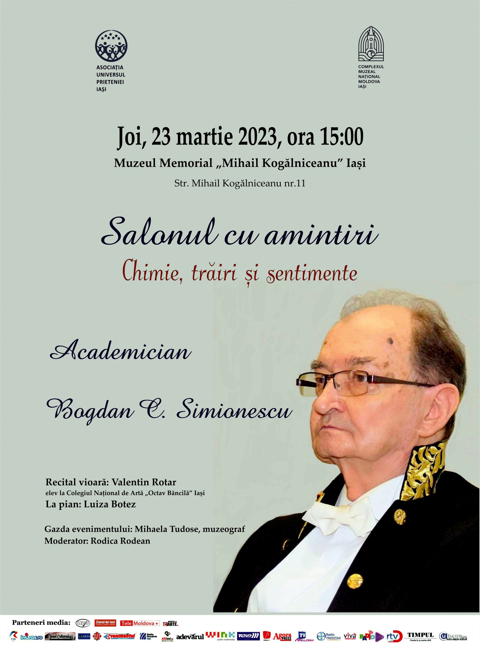 „Chimie, trăiri şi sentimente”. Întâlnire cu academicianul Bogdan Simionescu la Muzeul Kogălniceau