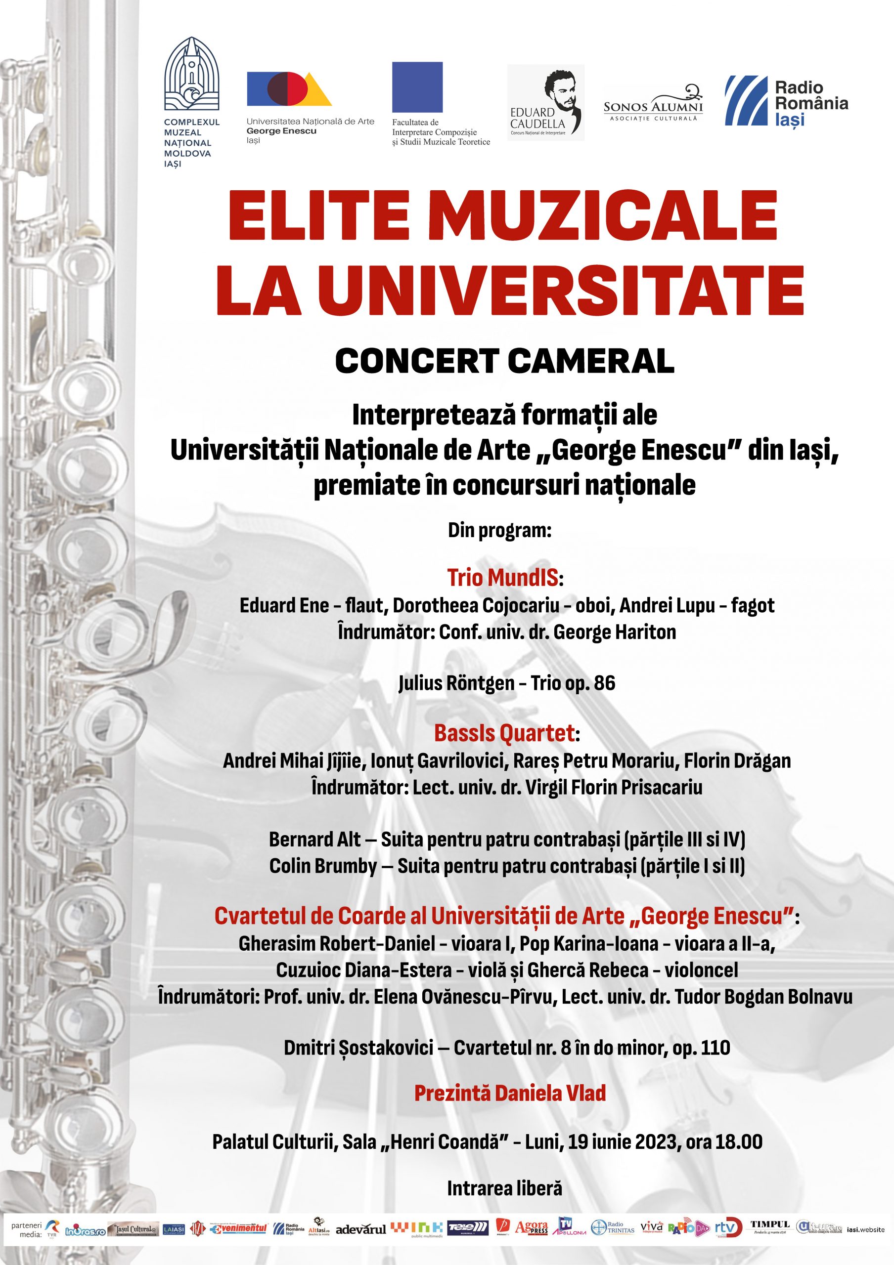 Iași, 19 iunie, ora 18.00: Căutăm elitele la Universitate! Concert cameral la Sala Henri Coandă, Palatul Culturii