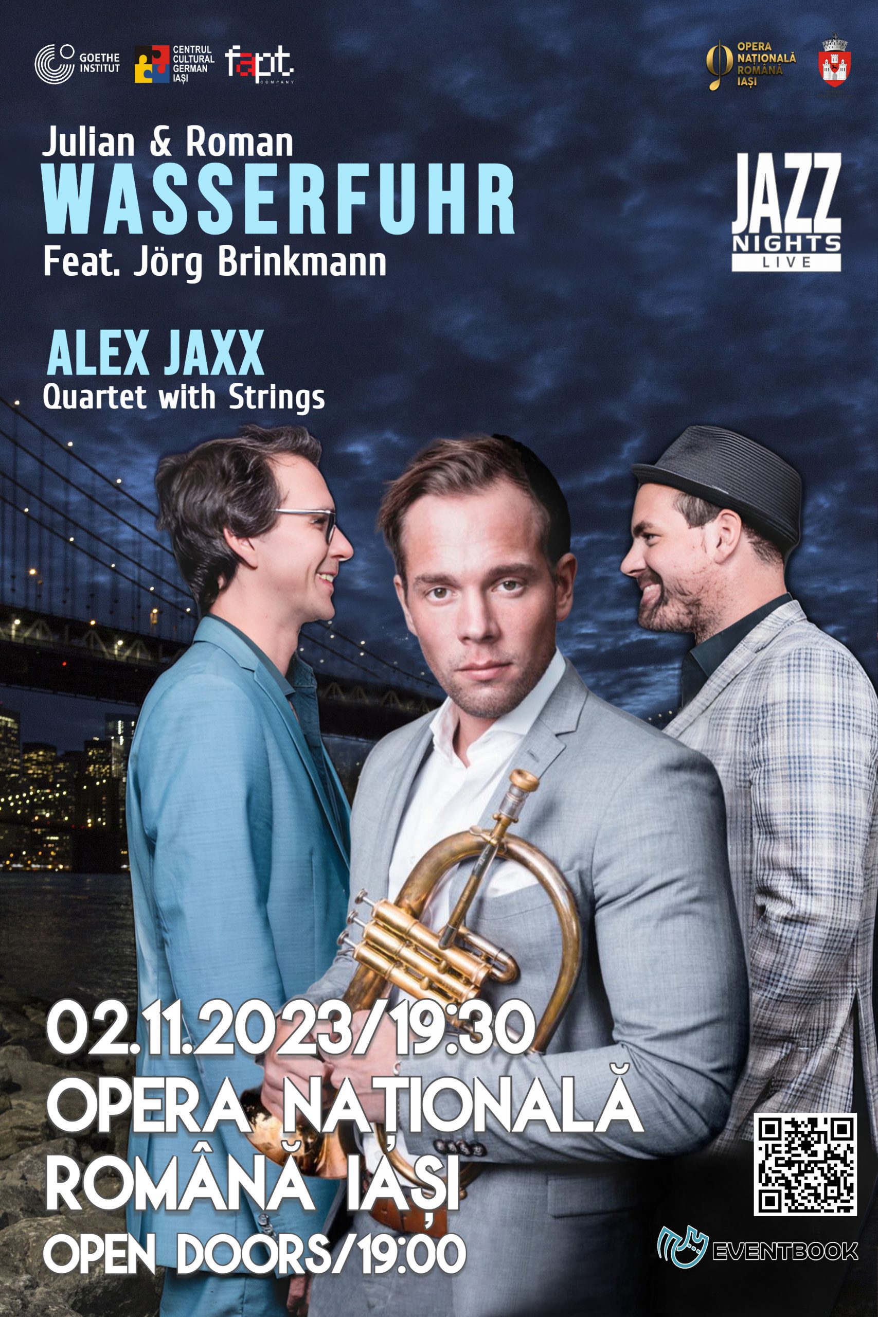 Iași: 2 nov, Opera Iași: REGAL DE JAZZ – JULIAN & ROMAN WASSERFUHR Feat. JÖRG BRINKMANN, în deschidere ALEX JAXX QUARTETT with STRINGS