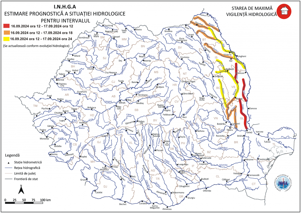 INHGA: A fost emis un nou cod roșu de inundații