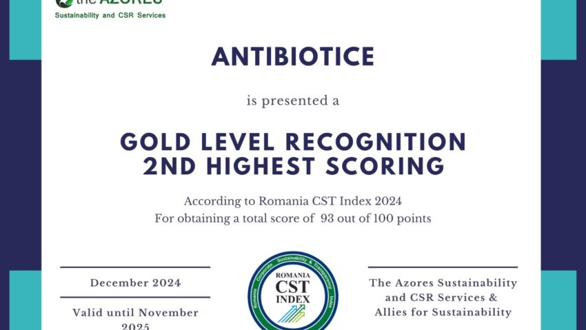 Antibiotice Iași premiată cu Gold Level Recognition în cadrul competiției Romania Corporate Sustainability & Transparency INDEX