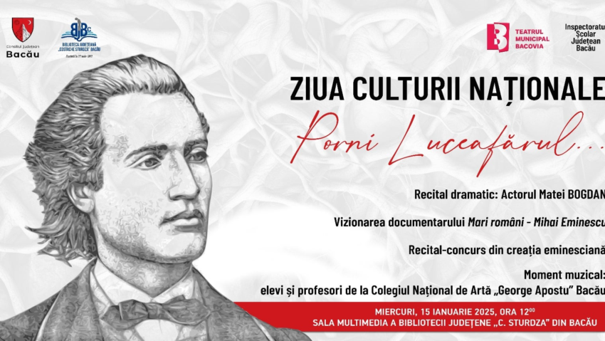 Porni Luceafărul…la Bacău, 175 de ani de la nașterea lui Eminescu. Adrian Jicu, director la Biblioteca Județeană „C. Sturdza” Bacău, ne-a invitat la evenimentele pregătite pentru comunitate